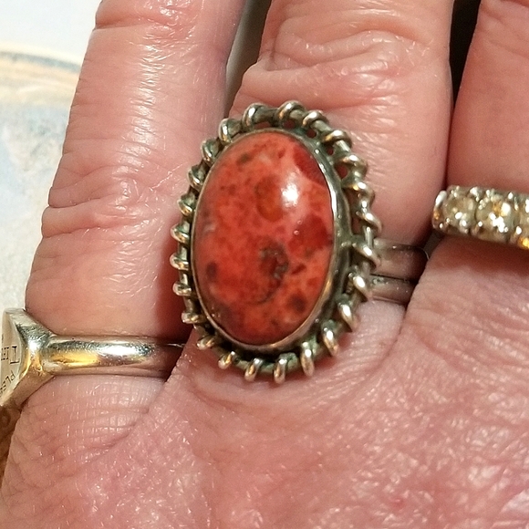 VTG Red Ocean Jasper Hand Crafted Sterling Ring - Picture 2 of 8